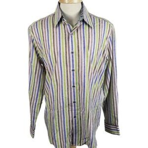 Robert Graham Large Multi Color Stripe Long Sleeve Button Front Shirt